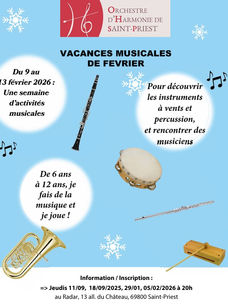 Vacances musicales du 9 au 13 février 2026 pour les 6-12 ans