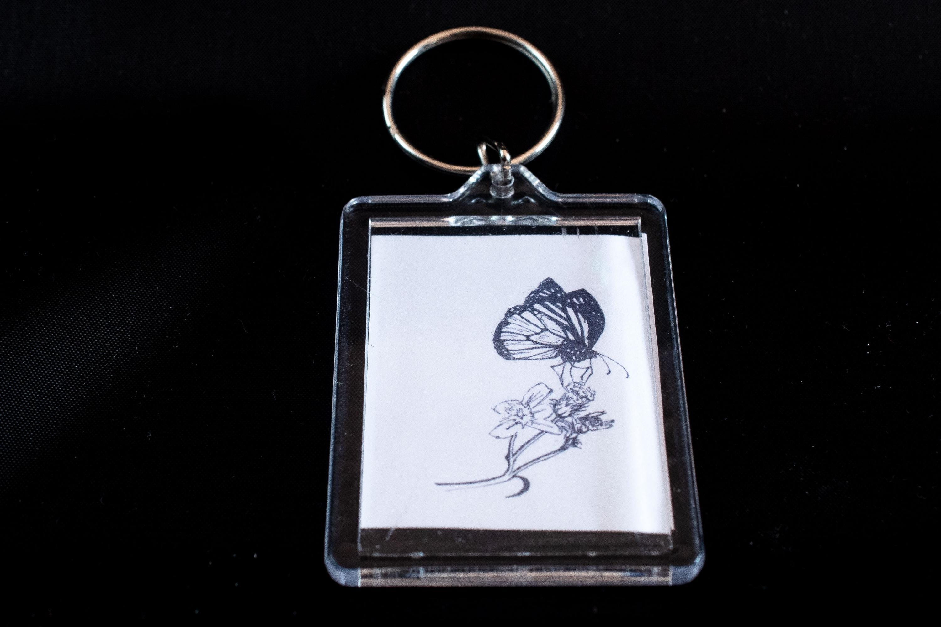 Butterfly Ink Watercolours Hand Drawn Keyring, Butterfly Gift