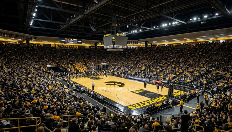 Wide-angle view of Carver-Hawkeye Arena before an Iowa basketball game