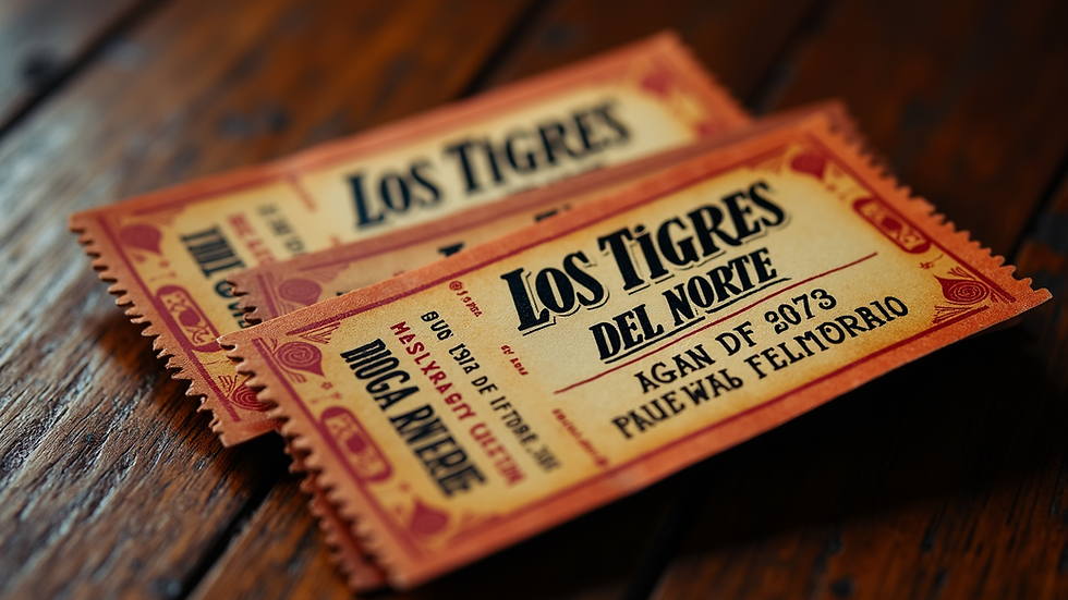 Close-up view of concert tickets for Los Tigres del Norte