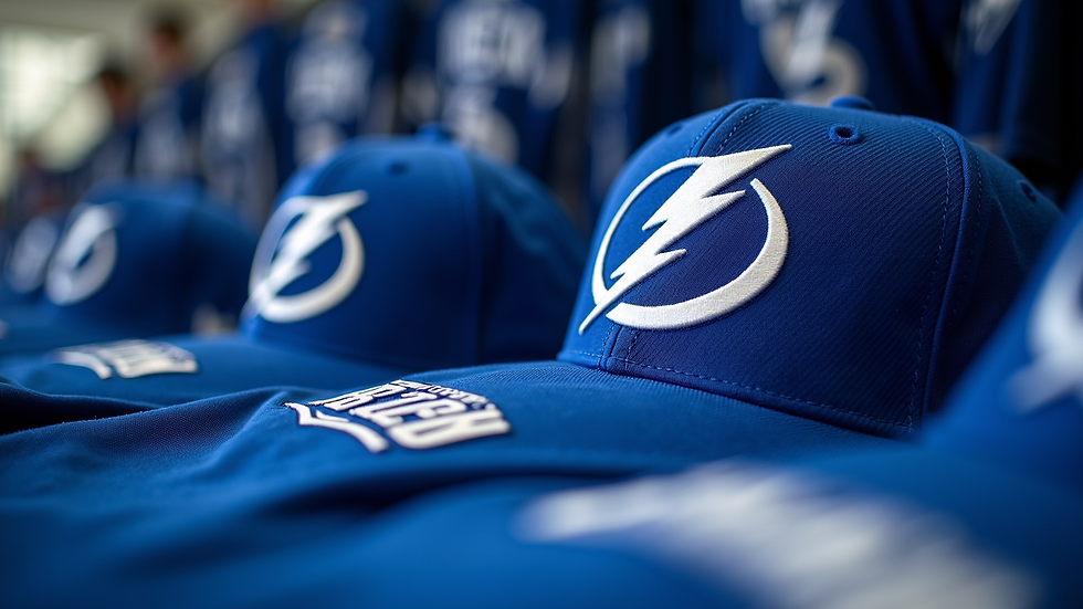 Wide angle view of Tampa Bay Lightning fan gear and merchandise