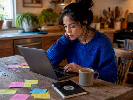 Woman browsing ticket discounts at home desk