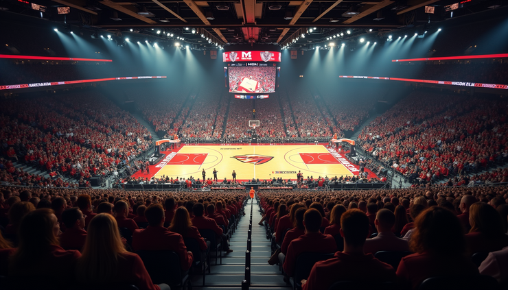 High angle view of Sacramento Kings fans cheering in the arena stands