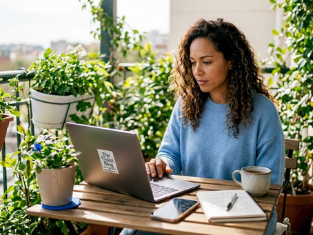Woman browsing ticket resale websites at kitchen table
