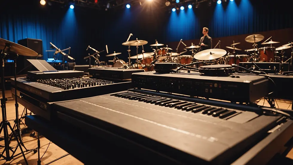 Stage view with instruments in preparation for a performance