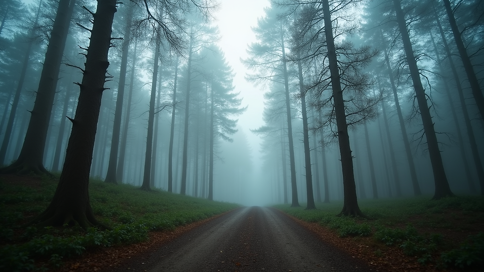 Eye-level view of misty forest scenery