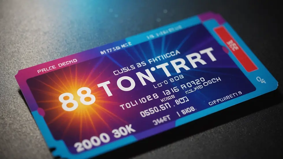Close-up of a concert ticket with vibrant lighting effects