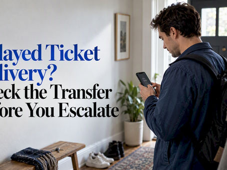 Buyer checking a delayed ticket transfer