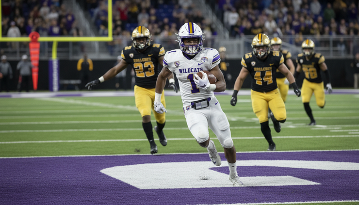 Eye-level view of a Kansas State running back breaking into the open field