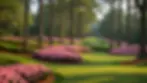 Eye-level view of the iconic azaleas blooming at Augusta National Golf Club