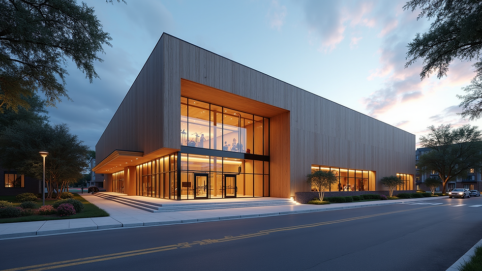 Wide angle view of North Charleston Performing Arts Center exterior