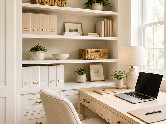 Functional home office with customized organization system