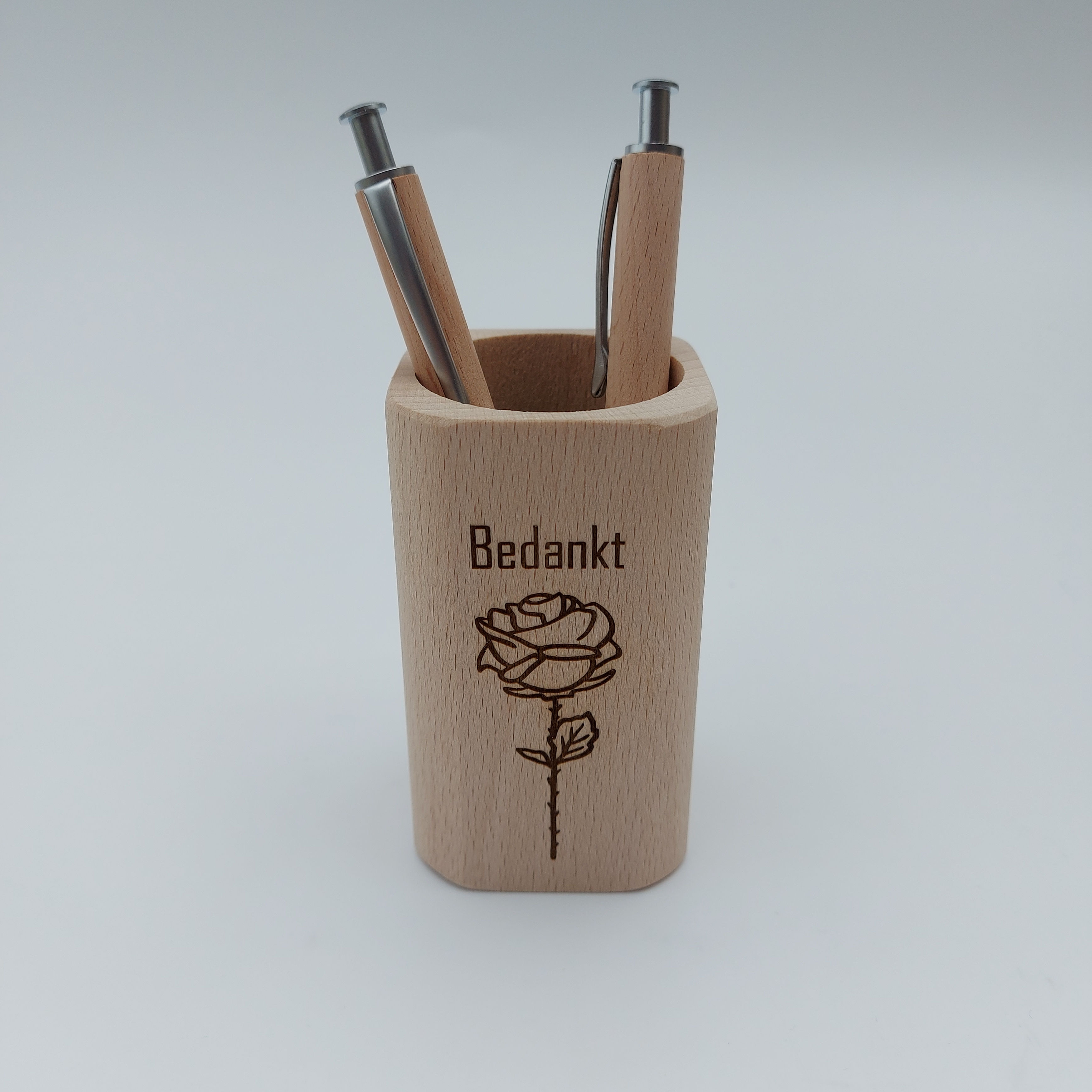Pennen/Balpen bakje beukenhout - incl gravure en balpen