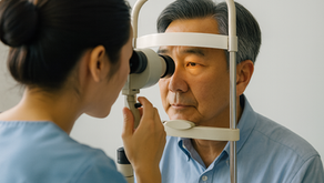 Man in a clinical setting, accompanying article on diabetic retinal screening
