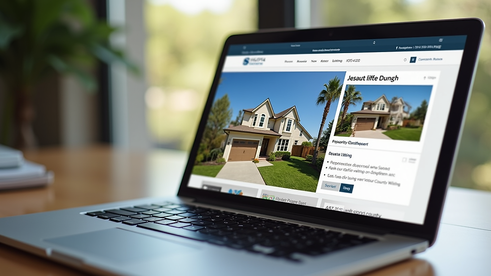 Close-up view of a laptop screen showing Ventura County property listings