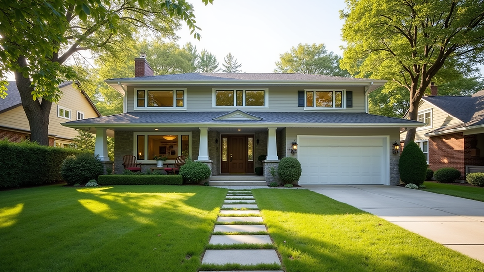 Eye-level view of a modern single-family home with a well-maintained front yard