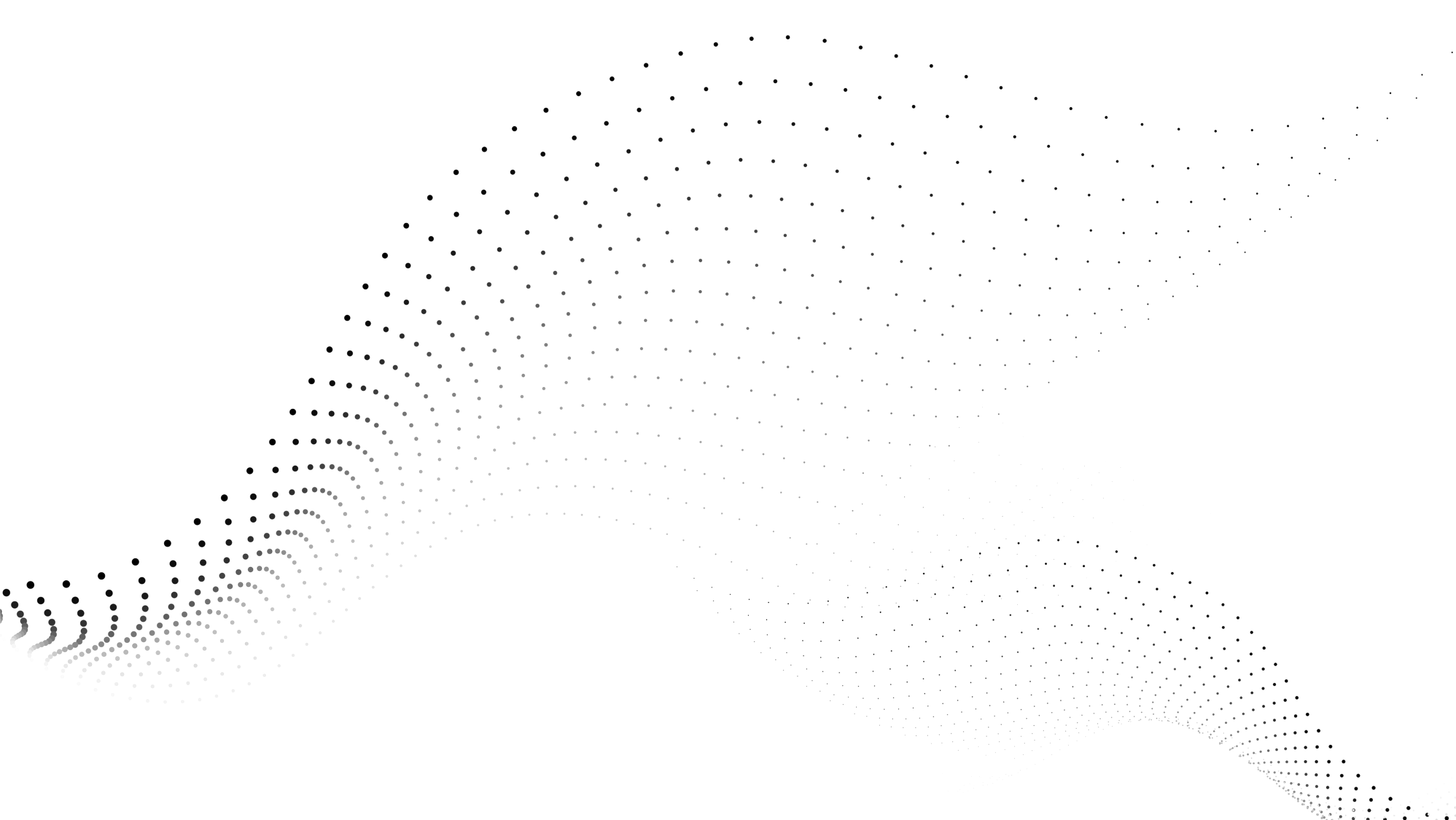 Abstract flowing dots particles wave pattern halftone gradient curve shape isolated on whi