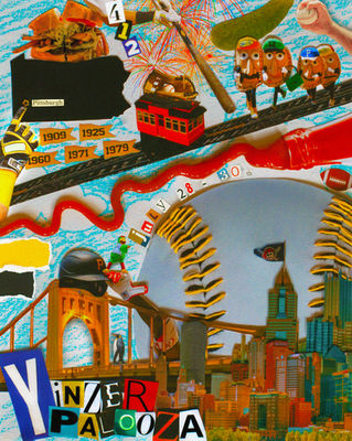 collage created for the pittsburgh pirates, it contains spilled ketchup, bridges, baseball, Pennsylvania, perogies, our city, basically everything that makes pittsburgh, pittsburgh