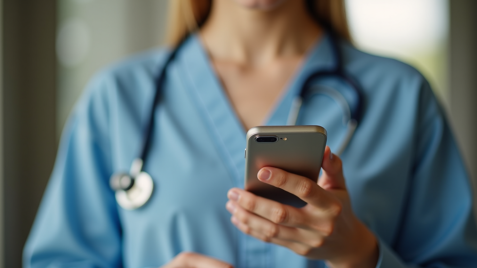 Close-up view of a person using a smartphone to manage health plan