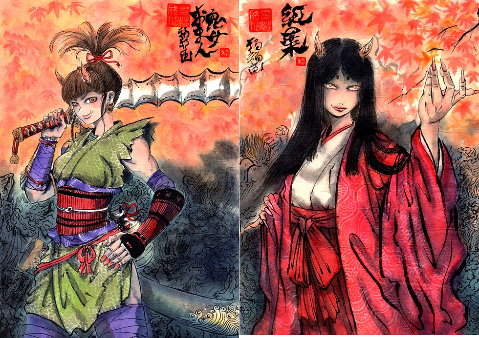 鬼女紅葉と、その部下の鬼女おまん