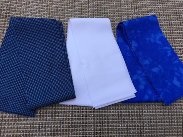 Thumbnail: Fabric Mini Jelly Roll.  Navy blue, blue and white colors. 6 Strips of 2.5 inch batik fabric.
