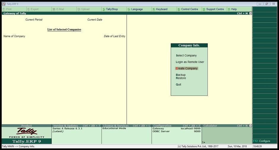 How to Create Company in tally.Erp 9