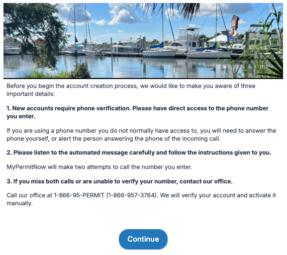 Customer Portal screenshot showing a disclaimer on the Verification Phone call that is a part of the new account sign-up process