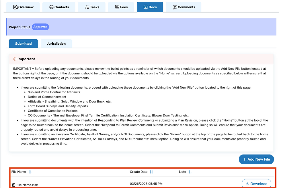 Customer Portal screenshot showing a successfully uploaded file in the Customer Portal