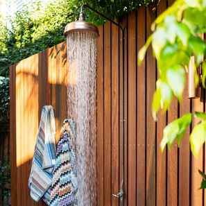 Double Bay courtyard landscape design with outdoor shower 