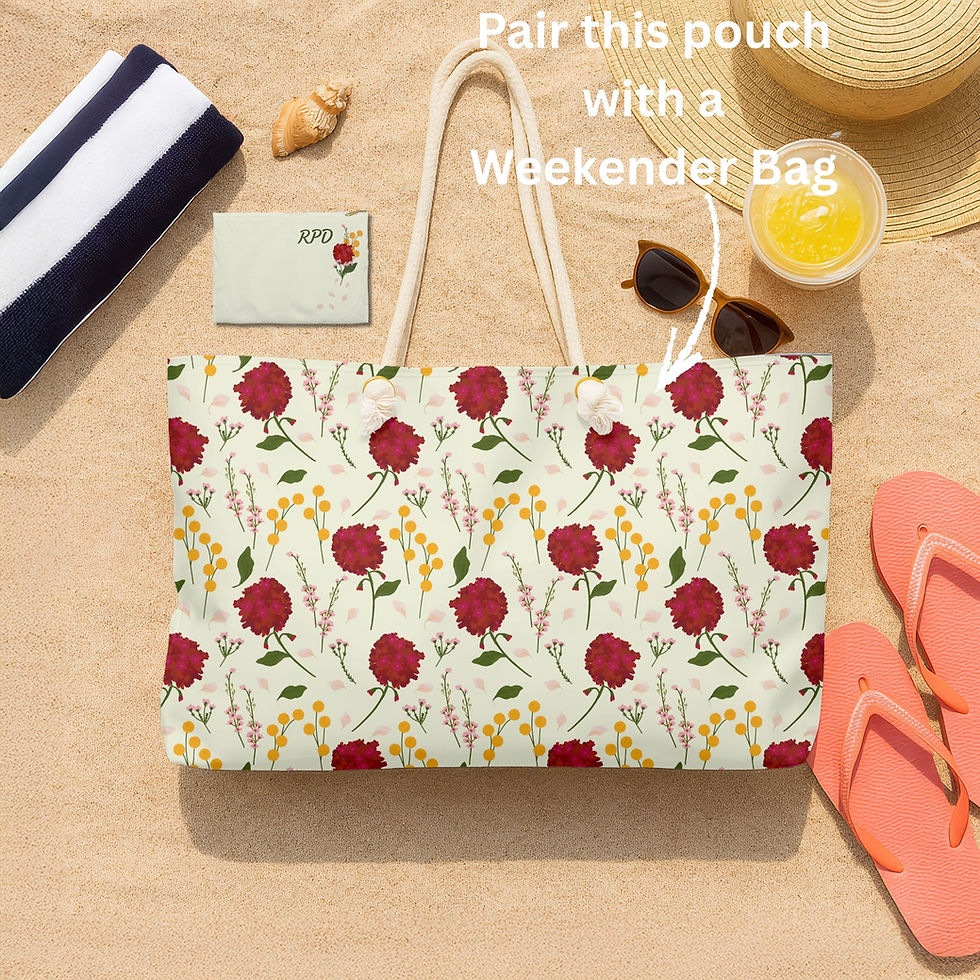 Thumbnail: Crimson Bloom - Cosmetic Bag with Red Flowers - Paired with Matching Weekender Bag