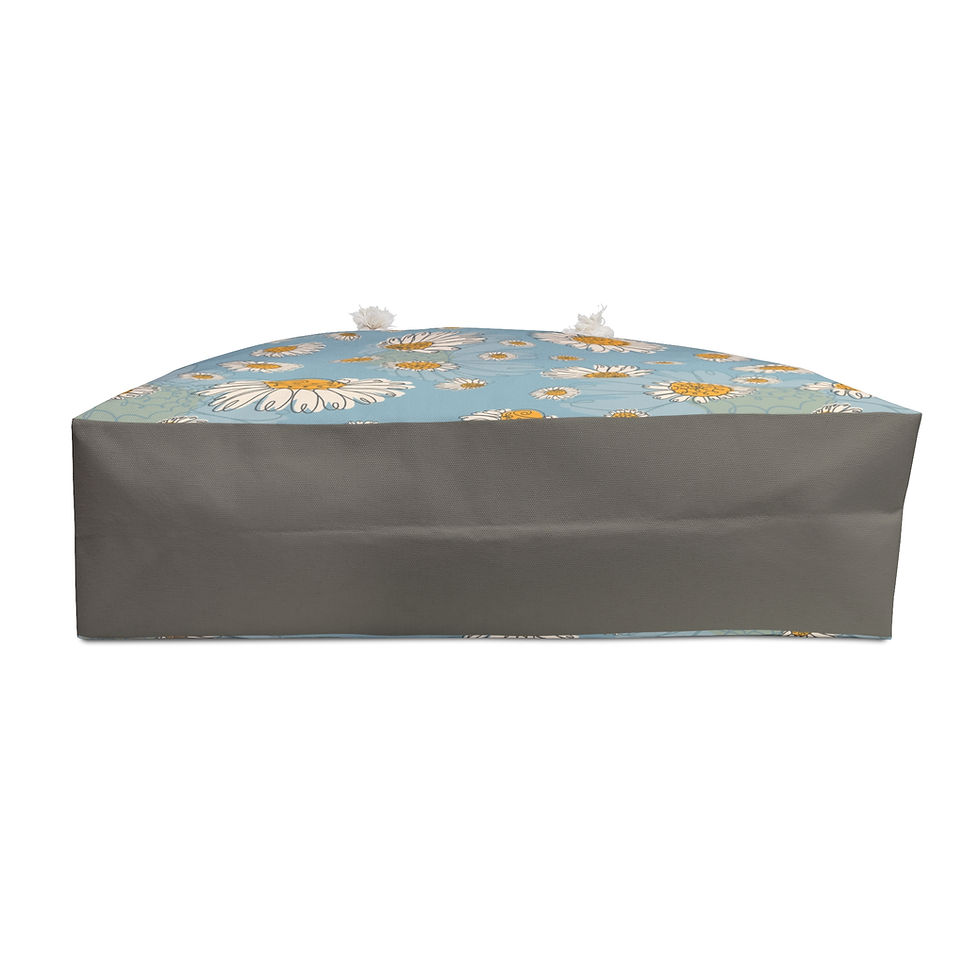 Thumbnail: Chamomile Sky Weekender Bag with Daisies  - Bag lying down, showing the bottom of the bag