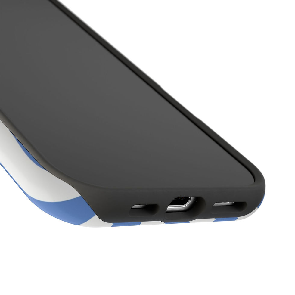 Thumbnail: Wide Blue and White Stripe Phone Case - iPhone 16 Pro Max - Front of the Phone, Side of the Case