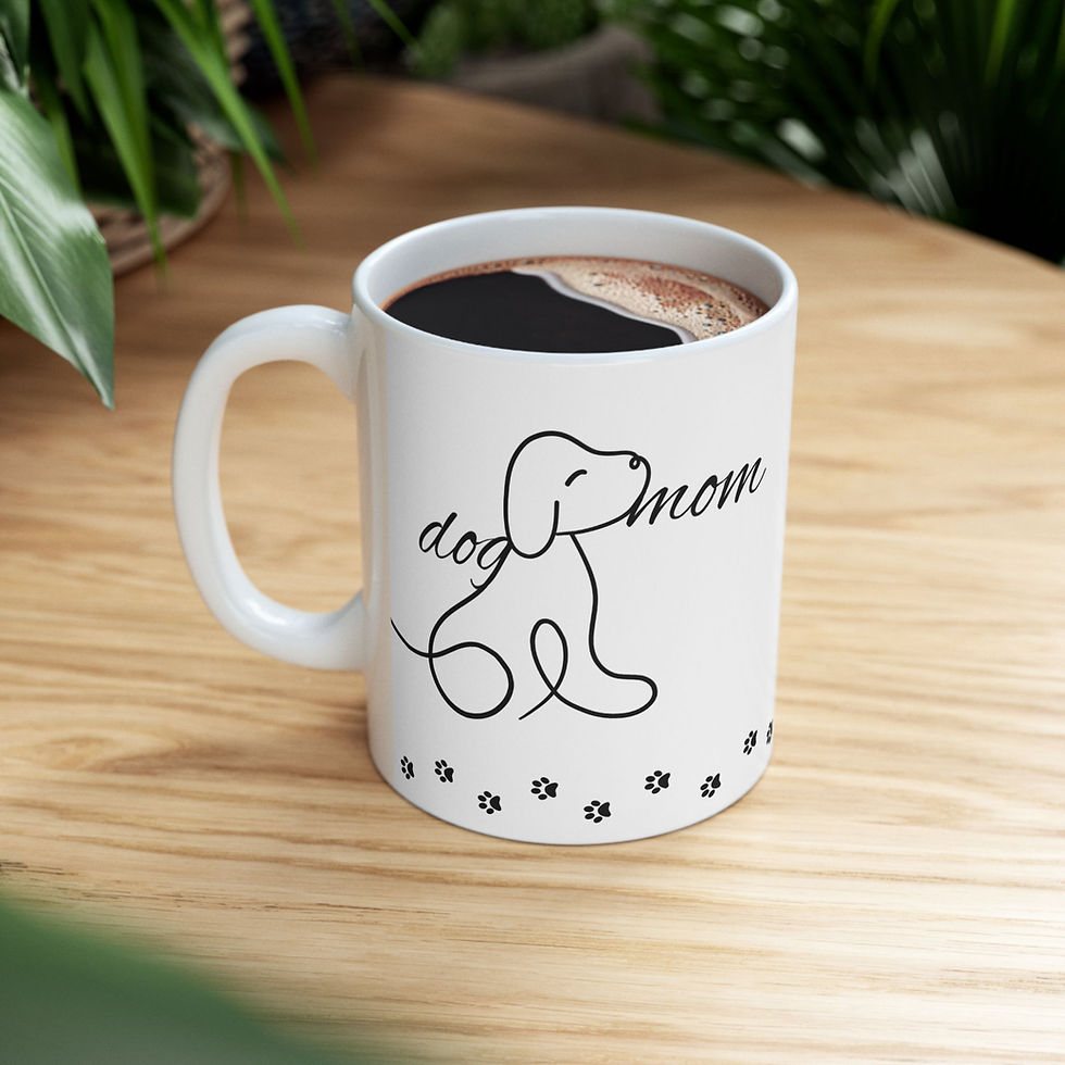 Thumbnail: Personalized Dog Mom Mug - White Ceramic Mug with Pet's Name - Left Side, Mug on Table