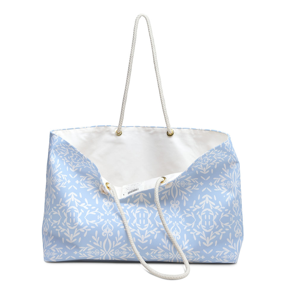Thumbnail: French Blue Weekender Bag - Front of the bag slightly opened, showing some of the inside
