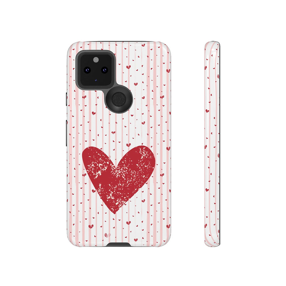 Thumbnail: Pink Stripes and Red Heart Phone Case - Pixel 5 - Front and Side Views