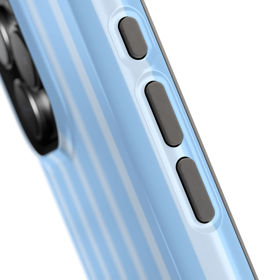 Thumbnail: Phone Case - Wide Blue Stripes on Thin Light Blue - iPhone 16 Pro Max - Close up of the Buttons of the Case