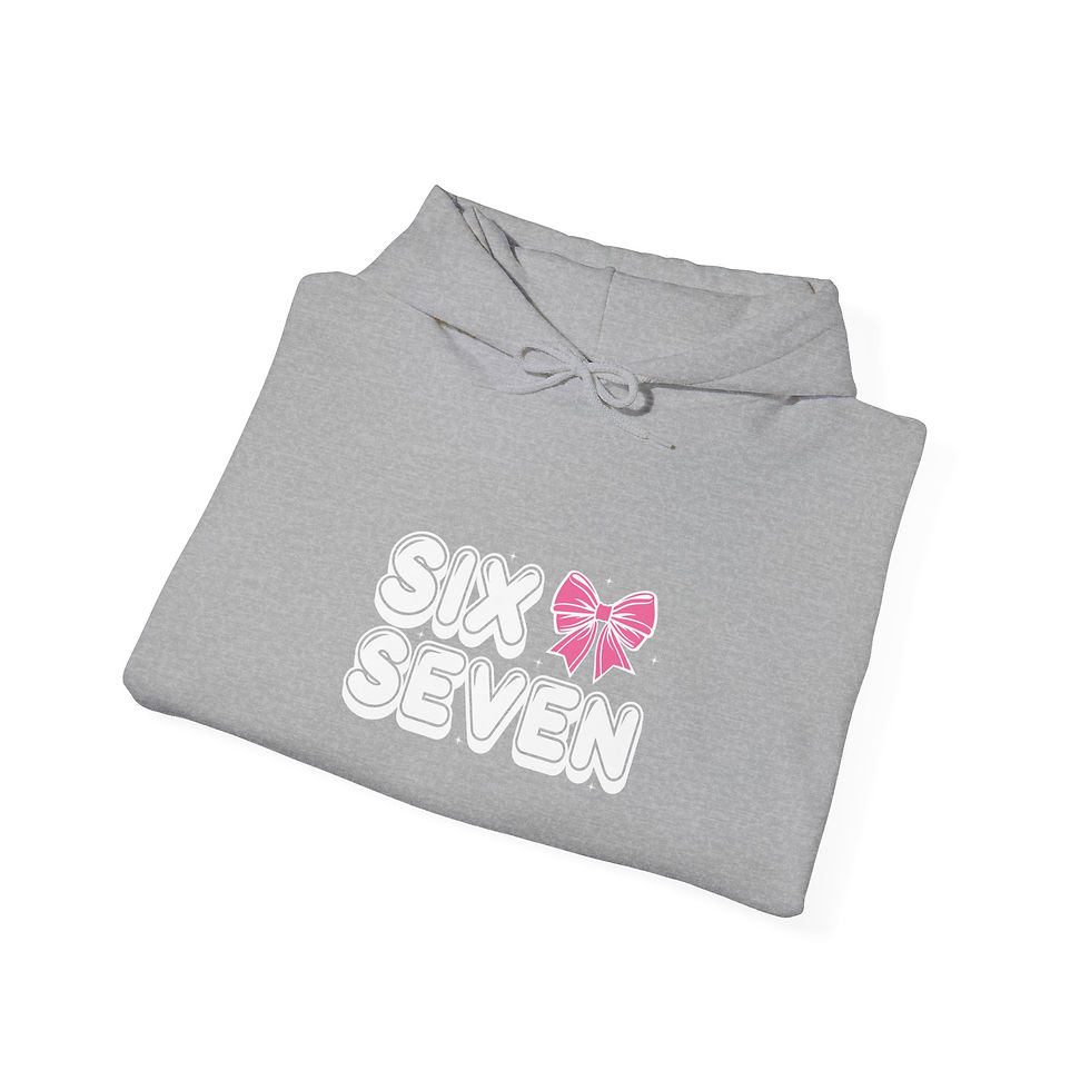 Thumbnail: Six Seven Hoodie with a Pink Bow - Grey - Folded, Flat