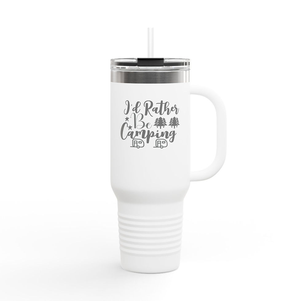 Thumbnail: Rather be Camping - 40oz Tumbler - White, Handle Facing Right