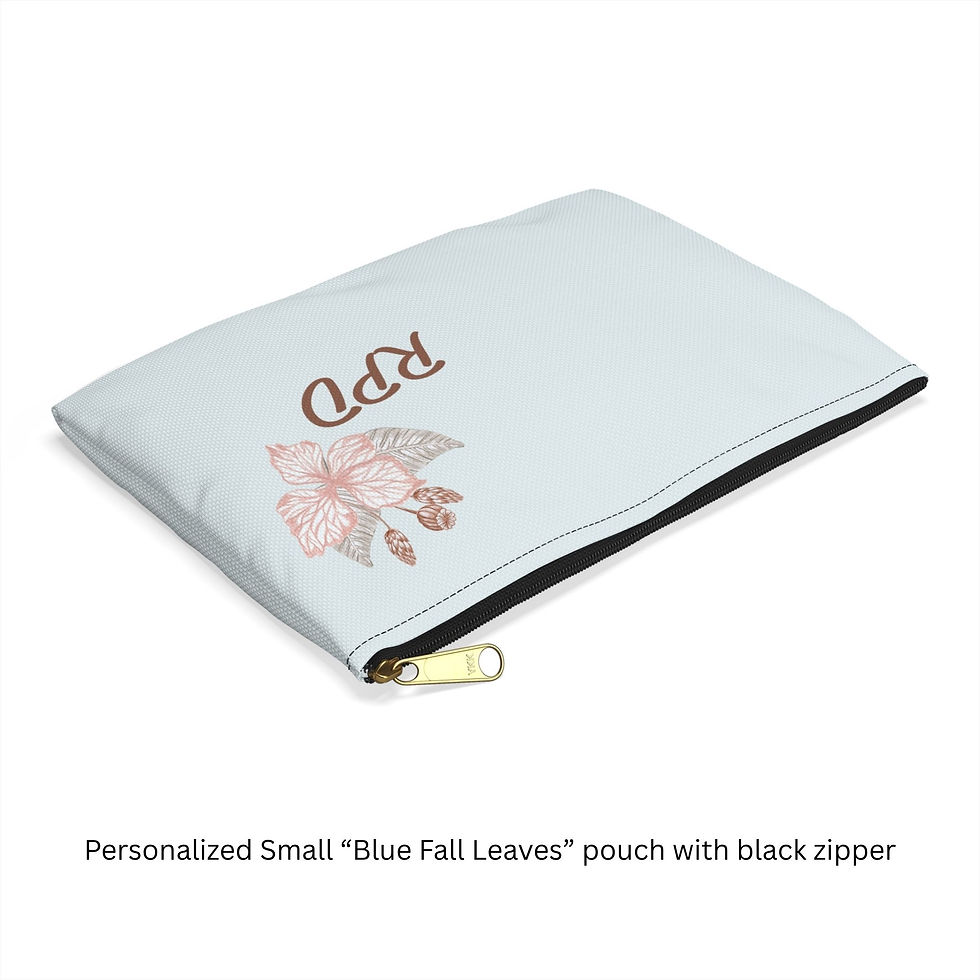 Thumbnail: Falling Leaves on a Blue Background Accessory Pouch - On its Side, Small, Black Zipper