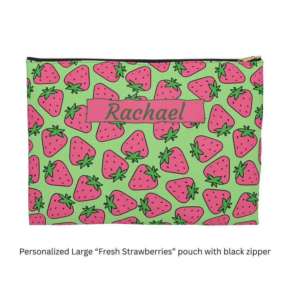 Thumbnail: Fresh Strawberries Accessory Bag - Front, Large, Black Zipper