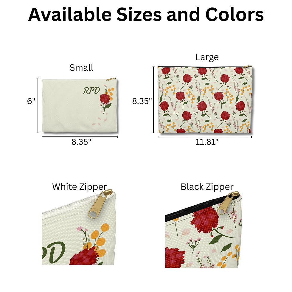 Thumbnail: Crimson Bloom - Cosmetic Bag with Red Flowers - Size and Color Chart