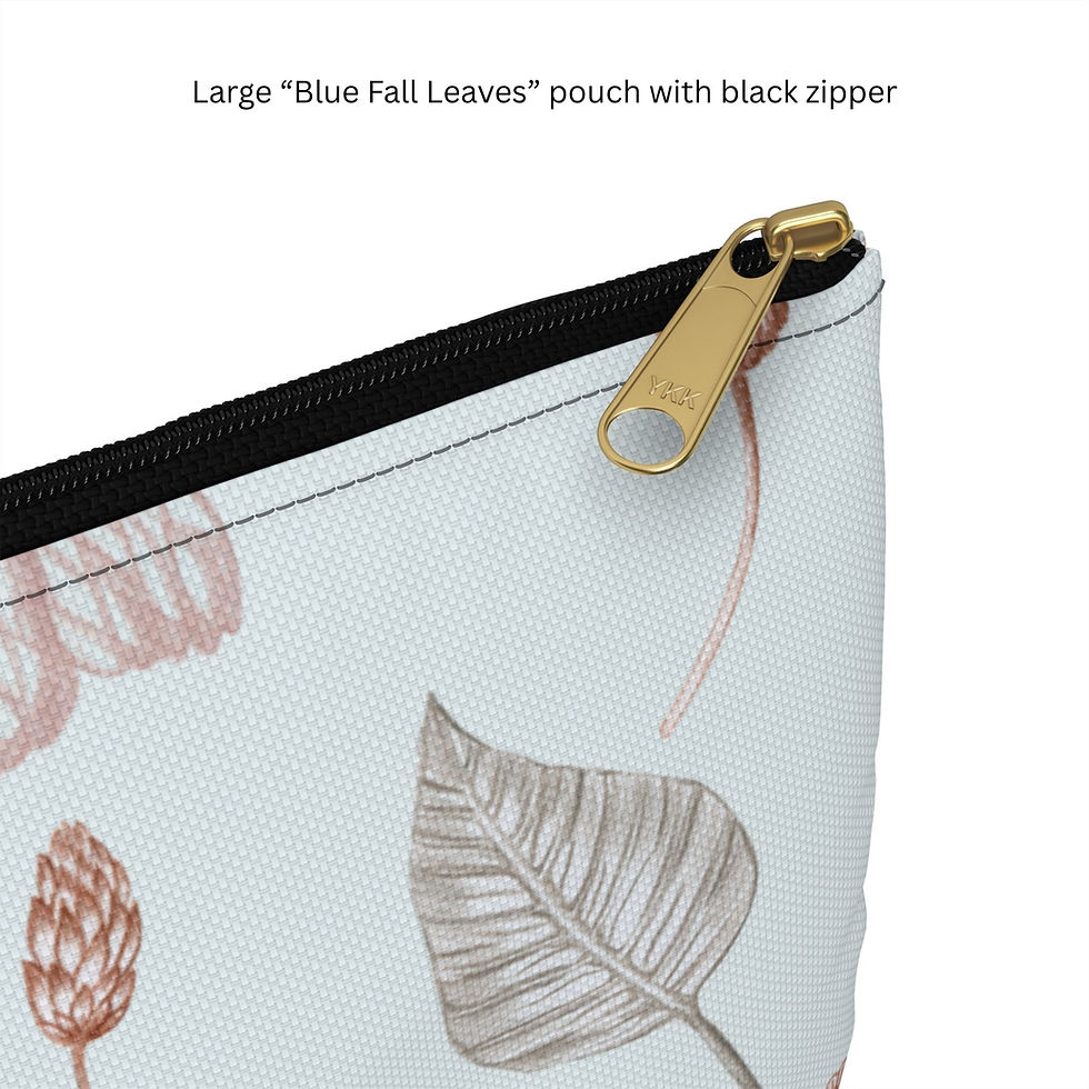 Thumbnail: Falling Leaves on a Blue Background Accessory Pouch - Front Corner, Large, Black Zipper