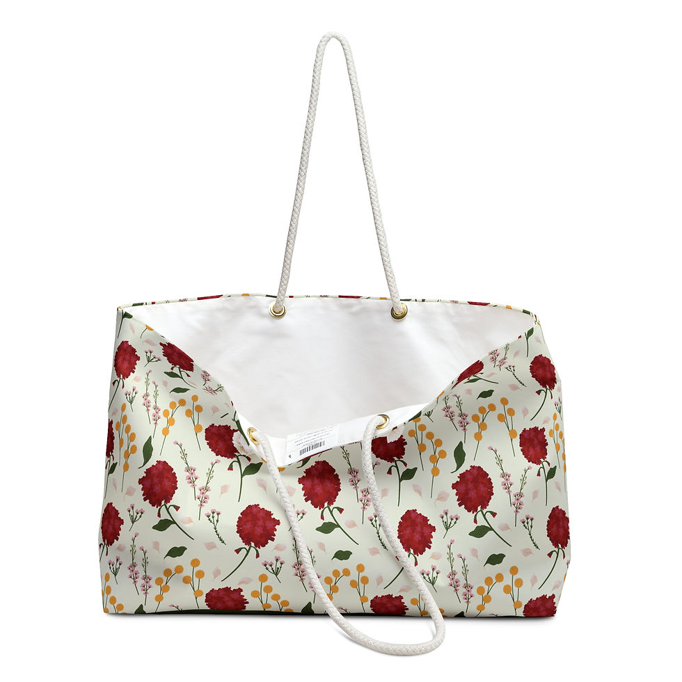 Thumbnail: Crimson Bloom Weekender Bag - with the front slightly opened, showing the inside