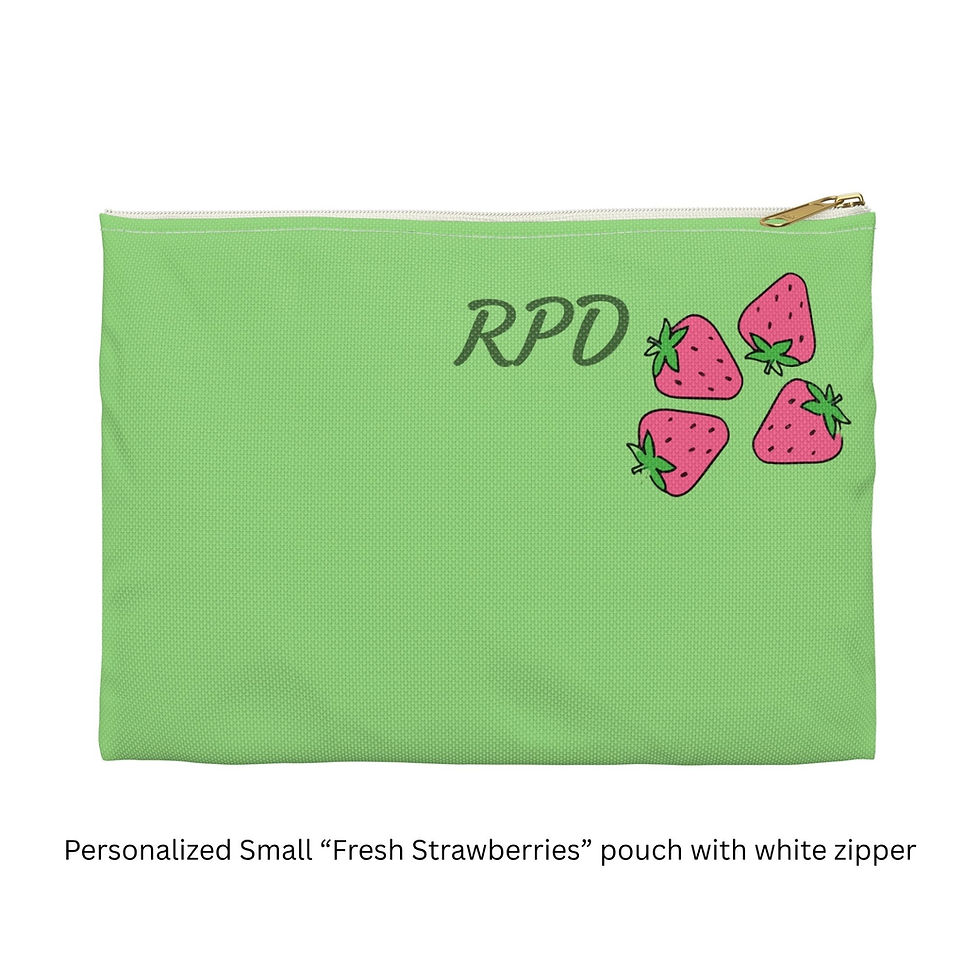 Fresh Strawberries Accessory Bag - Front, Small, White Zipper