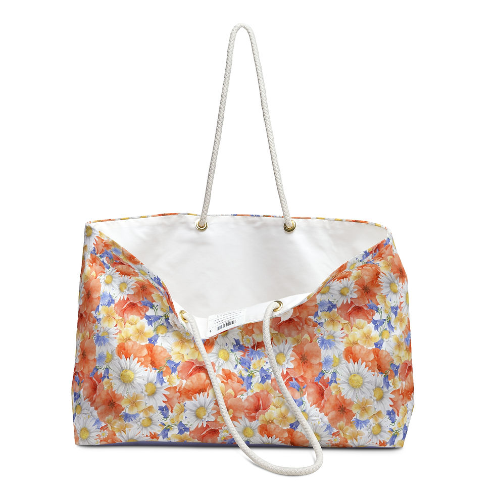 Thumbnail: Periwinkle Garden - Floral Travel Bag - Front of the bag opened, showing some of the insides