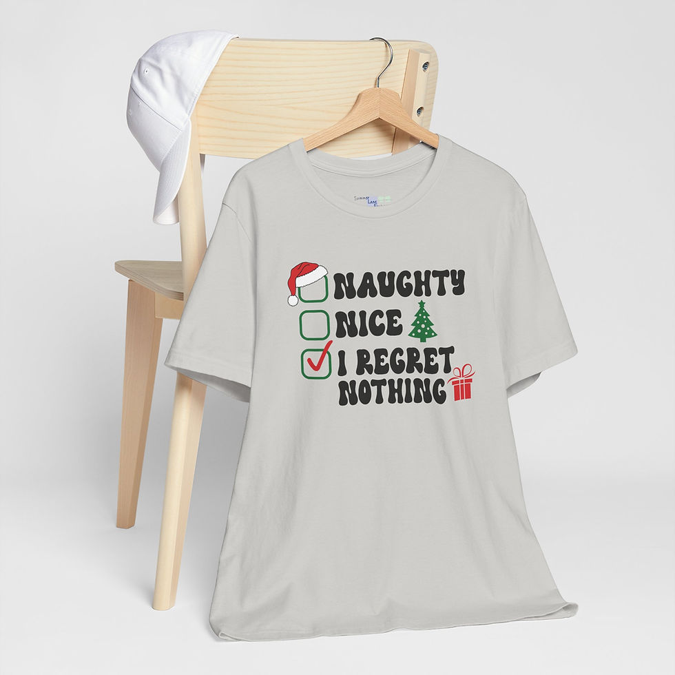 Thumbnail: Funny Christmas Tee - Naughty Nice I Regret Nothing