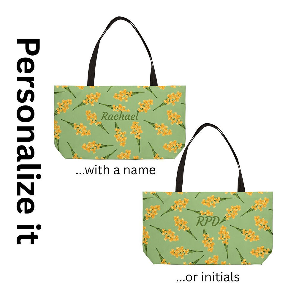 Iris Grove Tote Bag - Green tote with yellow iris' - showing the personalization options