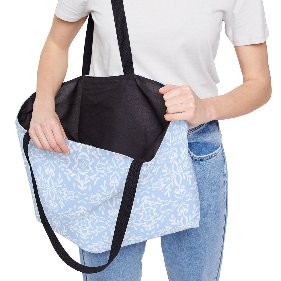 Thumbnail: French Blue Elegant Travel Bag - Person carrying opening the bag
