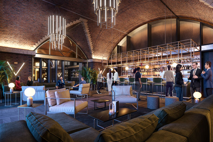 Luxurious private lounge and bar offering a unique, intimate experience for residents beneath the arches