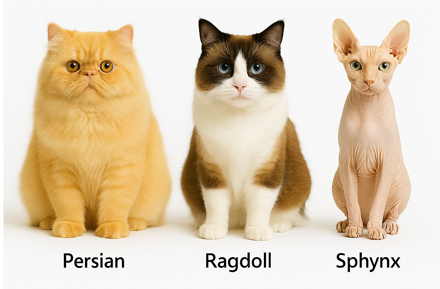 תמונות גזעי חתולים - 🔸 Persian – פרסי 🔸 Ragdoll – רגדול 🔸 Sphynx – ספינקס